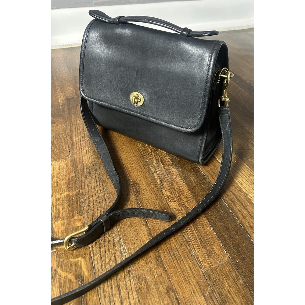 COACH 9870 Court Bag Vintage Black Glove Leather Crossbody Satchel Handbag 1990s - Picture 3 of 13